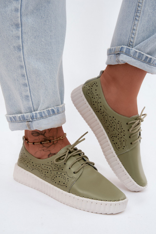 com elementos abertos sapato Feminino com atacadores cor verde Pearla