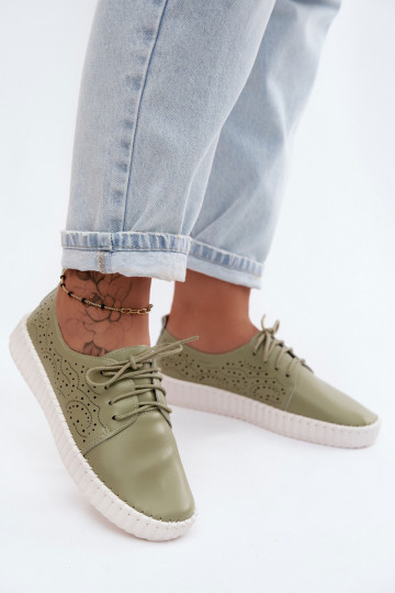 Sapatos com elementos de renda em verde Pearla 2