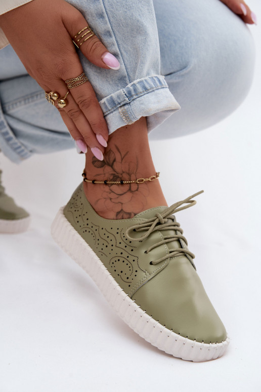 Sapatos com elementos de renda em verde Pearla
