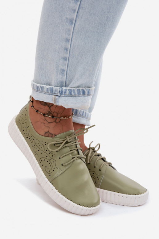 Sapatos com elementos de renda em verde Pearla