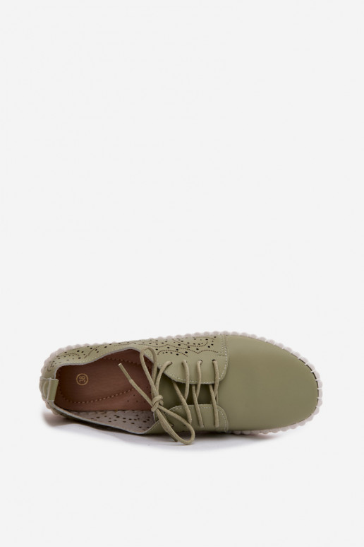 Sapatos com elementos de renda em verde Pearla