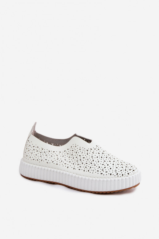 Sapatos slip-on com elementos de renda e plataforma em branco Glamma