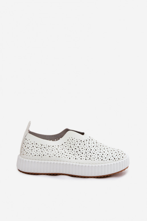 Sapatos slip-on com elementos de renda e plataforma em branco Glamma