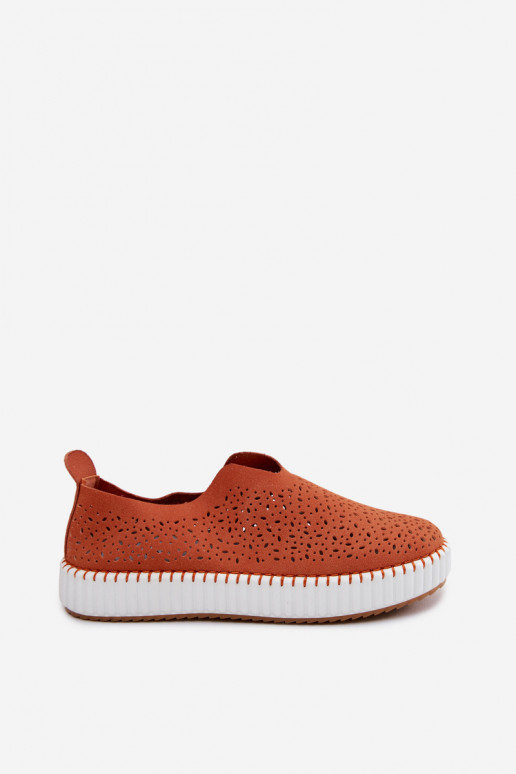 Sapatos slip-on com elementos de renda e plataforma em laranja Glamma