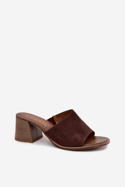 Pele Chinelos femininos de camurça com salto Zazoo 40519 CzekoladoParae