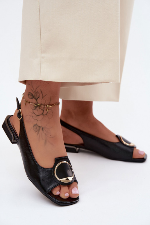 Sandálias femininas com salto largo com enfeites cor preta Glima