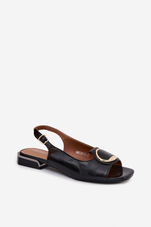 Sandálias femininas com salto largo com enfeites cor preta Glima