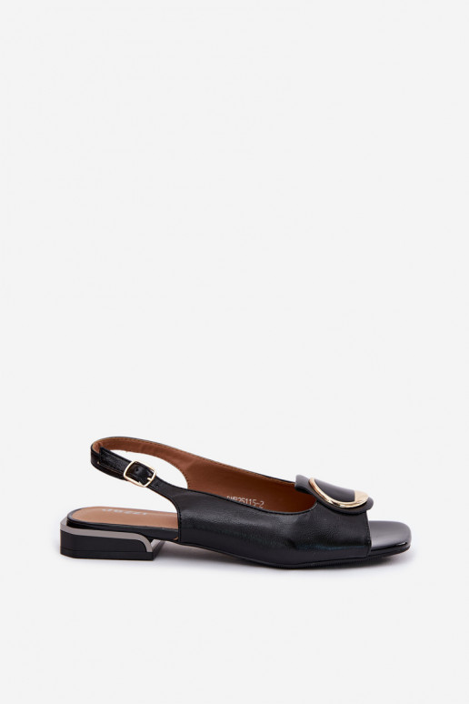 Sandálias femininas com salto largo com enfeites cor preta Glima