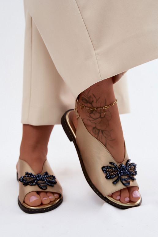 com brilho Sandálias femininas com enfeites isósceles cor dourada Russona