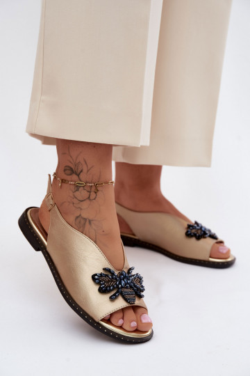 com brilho Sandálias femininas com enfeites isósceles cor dourada Russona 2
