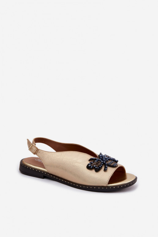 com brilho Sandálias femininas com enfeites isósceles cor dourada Russona