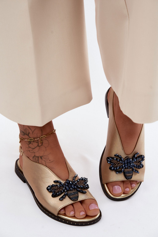 com brilho Sandálias femininas com enfeites isósceles cor dourada Russona