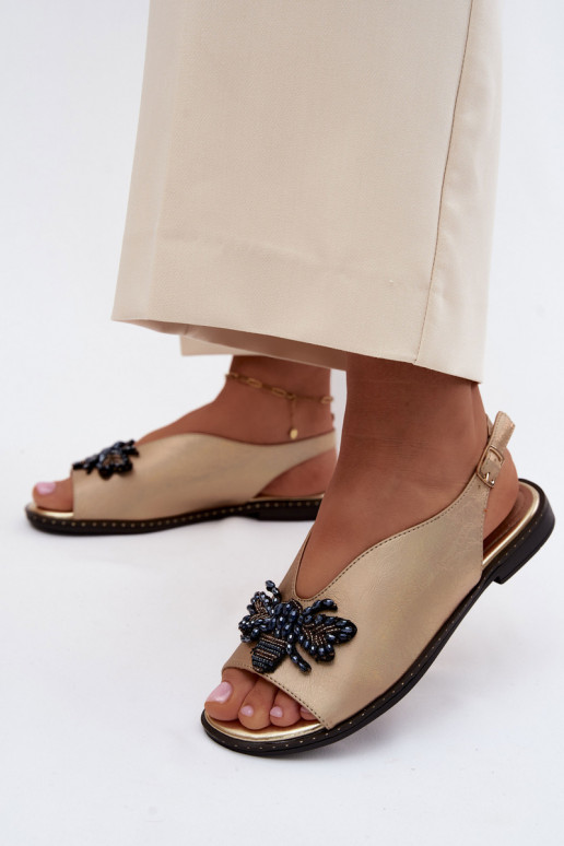 com brilho Sandálias femininas com enfeites isósceles cor dourada Russona