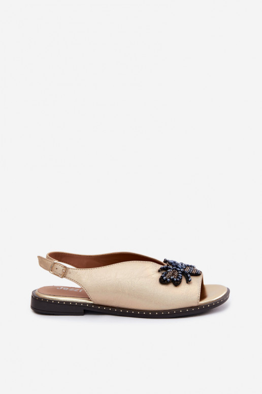 com brilho Sandálias femininas com enfeites isósceles cor dourada Russona