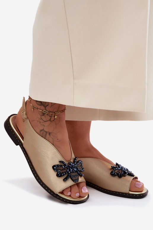 com brilho Sandálias femininas com enfeites isósceles cor dourada Russona