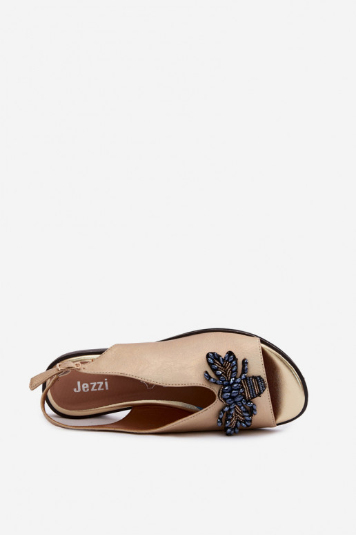 com brilho Sandálias femininas com enfeites isósceles cor dourada Russona