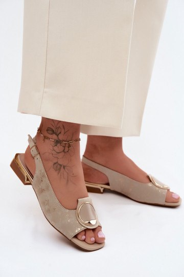 Sandálias femininas com salto largo com enfeites cor dourada Glima 2