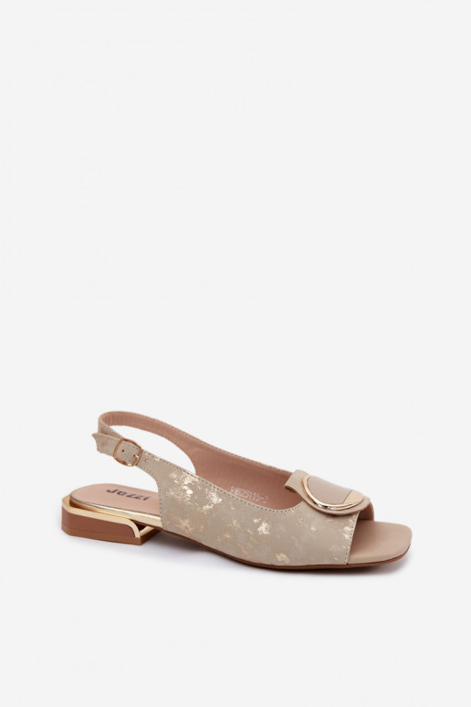 Sandálias femininas com salto largo com enfeites cor dourada Glima