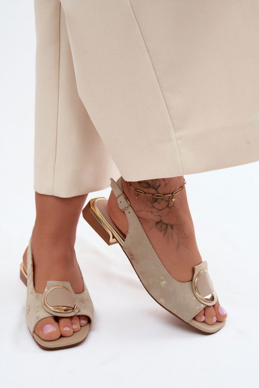 Sandálias femininas com salto largo com enfeites cor dourada Glima