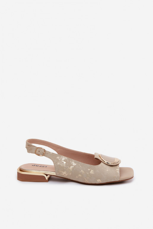 Sandálias femininas com salto largo com enfeites cor dourada Glima