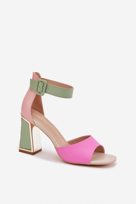Sandálias de salto alto femininas de estilo elegante em rosa e verde Rosazara