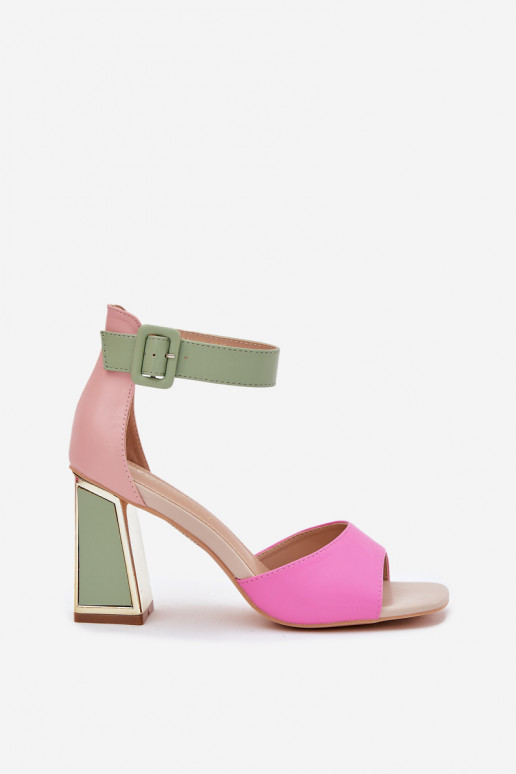 Sandálias de salto alto femininas de estilo elegante em rosa e verde Rosazara