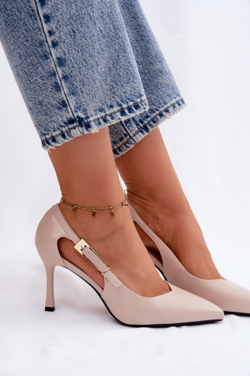 Sapatos de salto alto com recortes e fivelas Vinceza 62288 cor areia