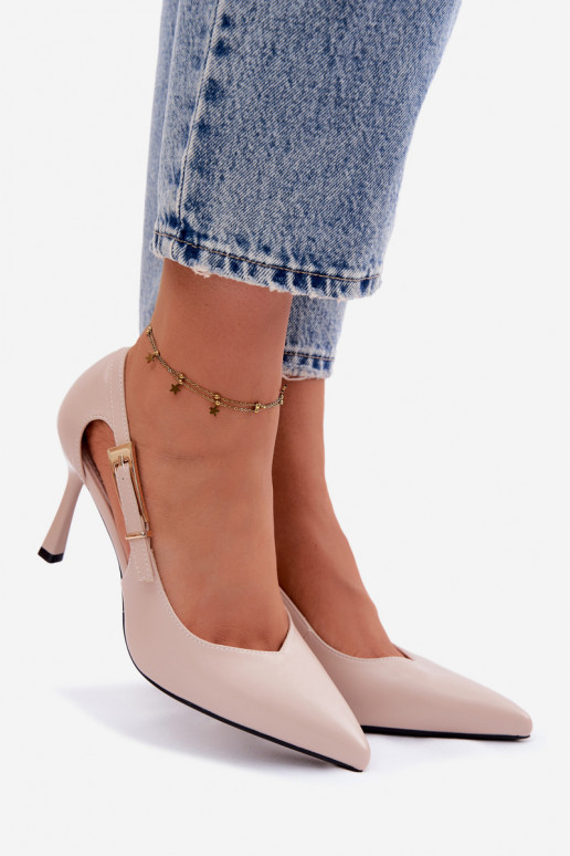 Sapatos de salto alto com recortes e fivelas Vinceza 62288 cor areia