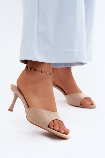 ChinelosImitacji de camurçau com salto fino bege Melissea 2