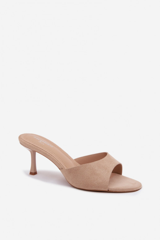 ChinelosImitacji de camurçau com salto fino bege Melissea