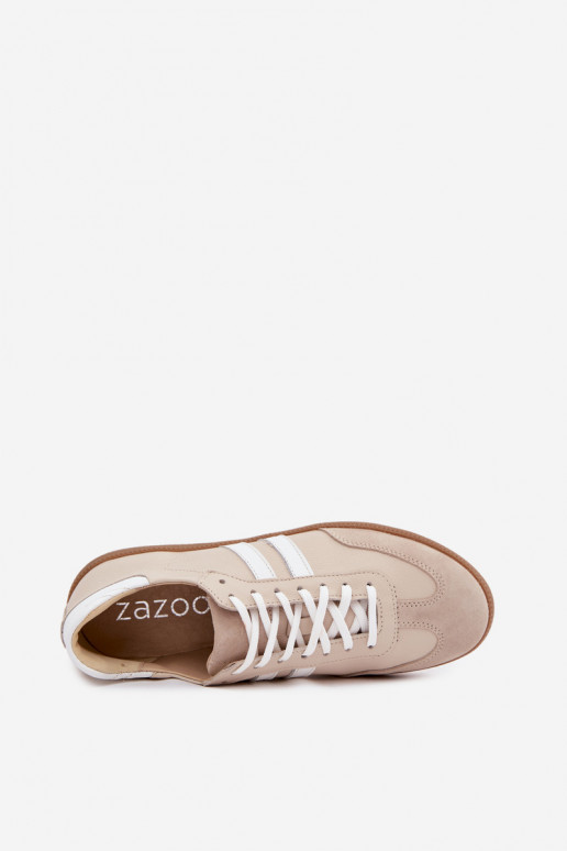 Tênis baixos de couro para mulheres Zazoo N1068 na cor areia