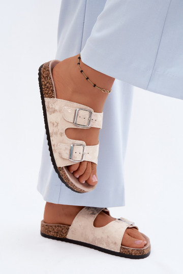 Feminino Chinelos Em Korek com fivelas bege-cor dourada Vivio