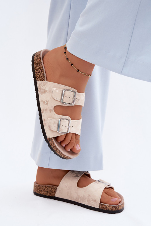 Feminino Chinelos Em Korek com fivelas bege-cor dourada Vivio