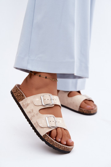 Feminino Chinelos Em Korek com fivelas bege-cor dourada Vivio 2