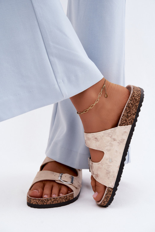 Feminino Chinelos Em Korek com fivelas bege-cor dourada Vivio