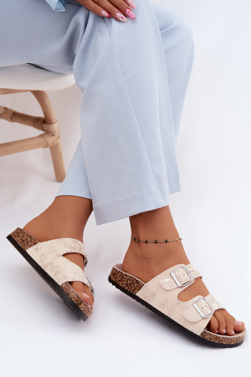 Feminino Chinelos Em Korek com fivelas bege-cor dourada Vivio