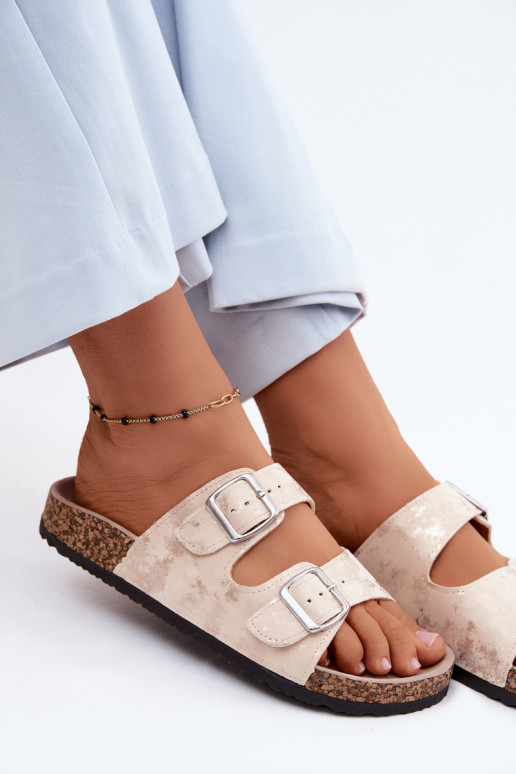 Feminino Chinelos Em Korek com fivelas bege-cor dourada Vivio