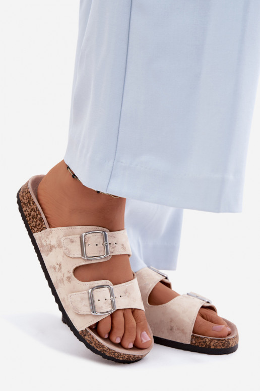 Feminino Chinelos Em Korek com fivelas bege-cor dourada Vivio