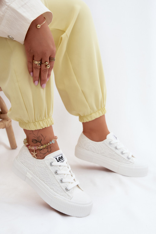 com motivos de renda Sapatos de lazer com uma plataforma LEE ISLA LACE EMOMEN LOEM 50261003.1FG cor branca