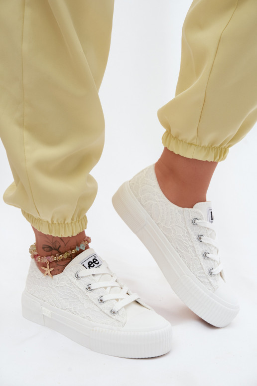 com motivos de renda Sapatos de lazer com uma plataforma LEE ISLA LACE EMOMEN LOEM 50261003.1FG cor branca