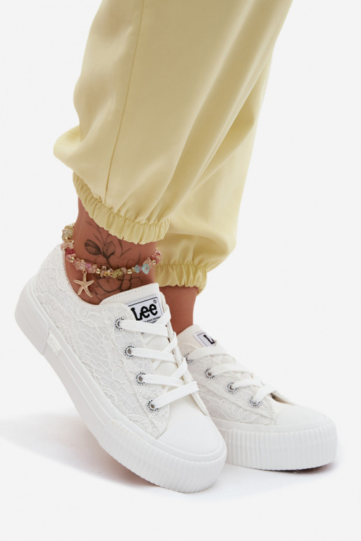 com motivos de renda Sapatos de lazer com uma plataforma LEE ISLA LACE EMOMEN LOEM 50261003.1FG cor branca