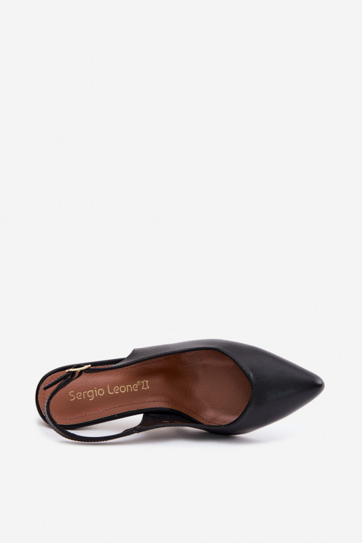 Sandálias femininas Habilitado Smukłym Obcasie Sergio Leone SK158 cor preta