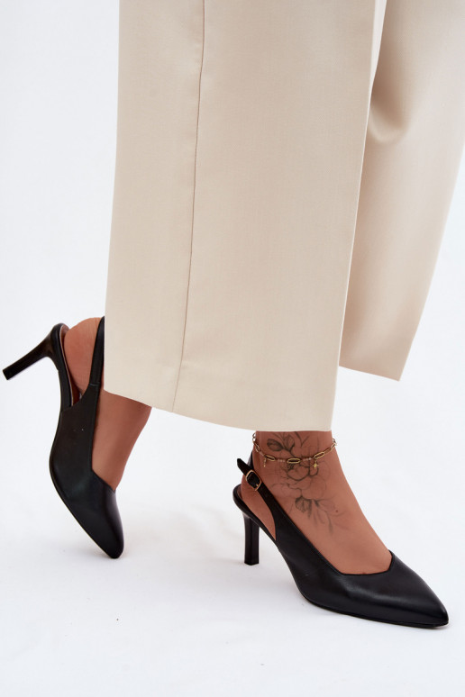 Sandálias femininas Habilitado Smukłym Obcasie Sergio Leone SK158 cor preta