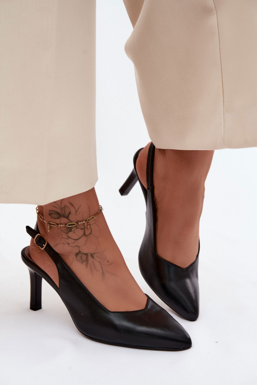 Sandálias femininas Habilitado Smukłym Obcasie Sergio Leone SK158 cor preta