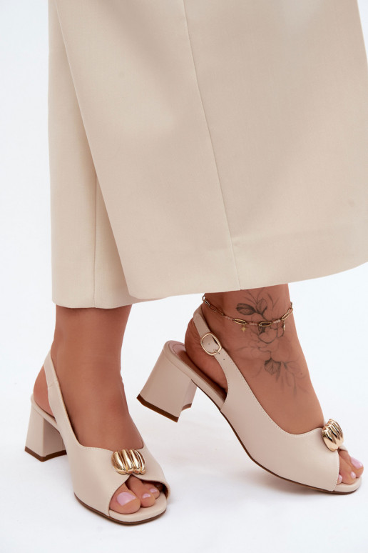 Sandálias femininas Ze cor douradam Detalem Obcas Słupek Sergio Leone SK159 bege