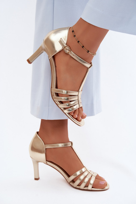 Sandálias femininas com listras Habilitado Smukłym Obcasie Sergio Leone SK132 cor dourada