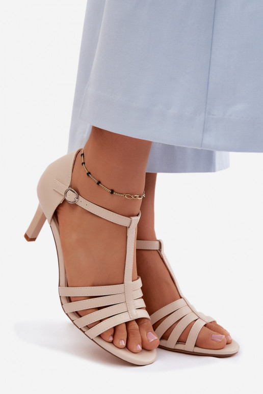 Sandálias femininas com listras Habilitado Smukłym Obcasie Sergio Leone SK132 bege