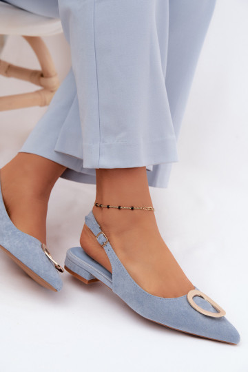 Sandálias femininas com salto largo com enfeites cor azul Sparkle