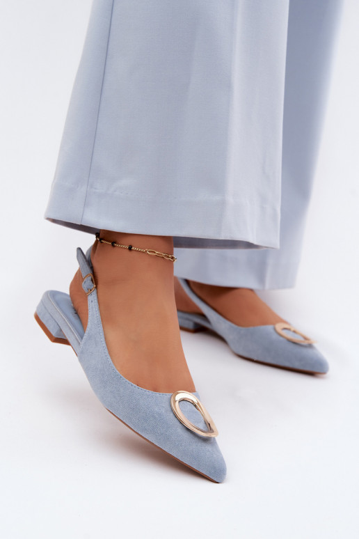 Sandálias femininas com salto largo com enfeites cor azul Sparkle