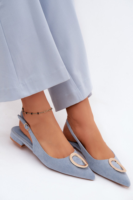 Sandálias femininas com salto largo com enfeites cor azul Sparkle